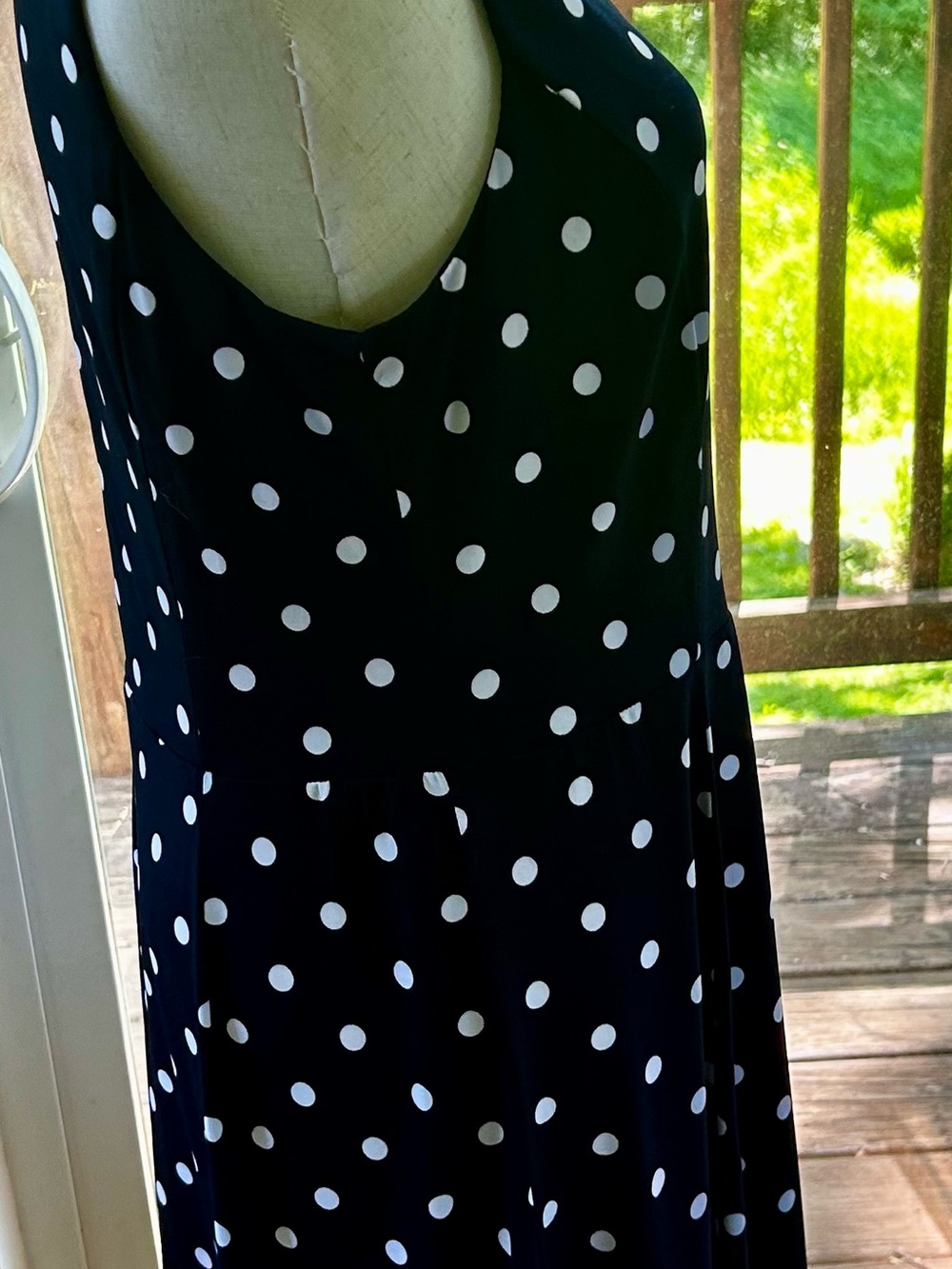 Christopher & Banks Navy Blue /White Polka Dot Sleeveless Midi Dress Sz 8 zipper - Picture 4 of 8